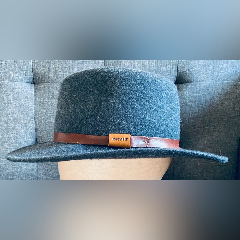 Orvis Heathered-Felt Hat in charcoal gray wool with an oil-tanned leather band.